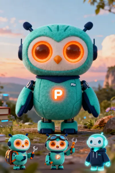 Lio — Plio Academy's AI learning companion, a friendly teal robot owl